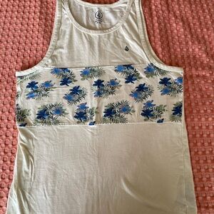 Volcom Men's Tropical Floral Tank Top - Cream and Blue